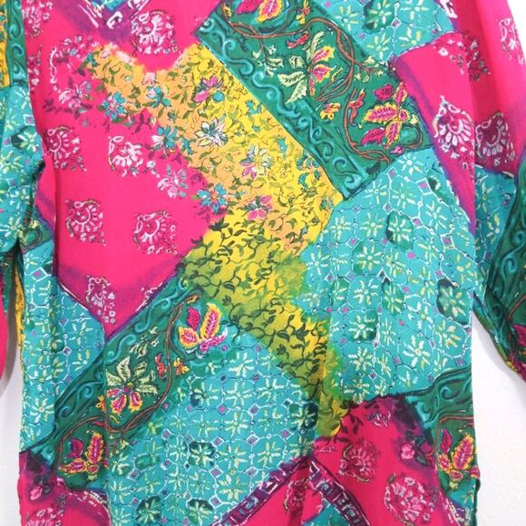 Vibrant patchwork floral rayon button front shirt - Picture 6 of 9